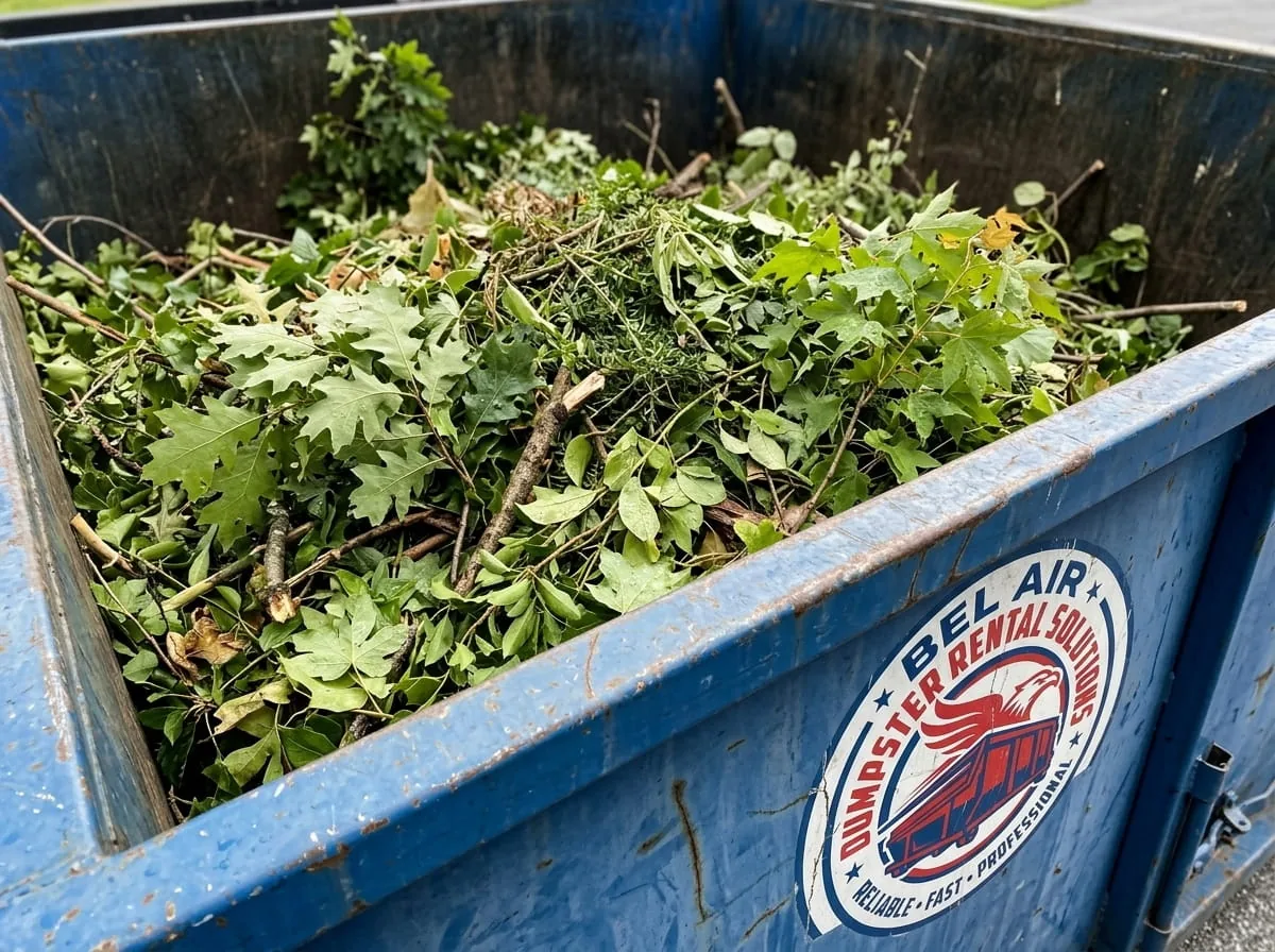 10 yard roll-off dumpster on an Bel Air driveway
