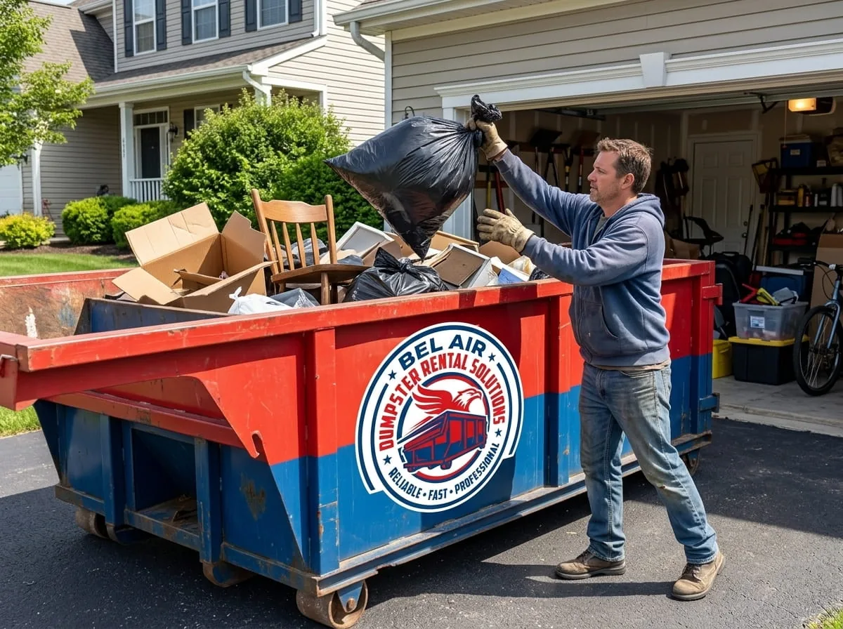Roll-off dumpster loaded with broken concrete
