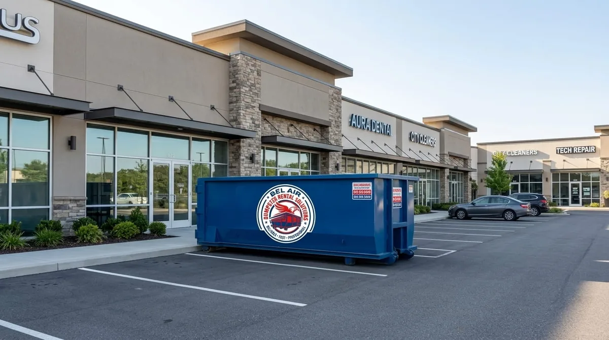 Bel Air Dumpster Rental Solutions roll-off truck delivering a dumpster
