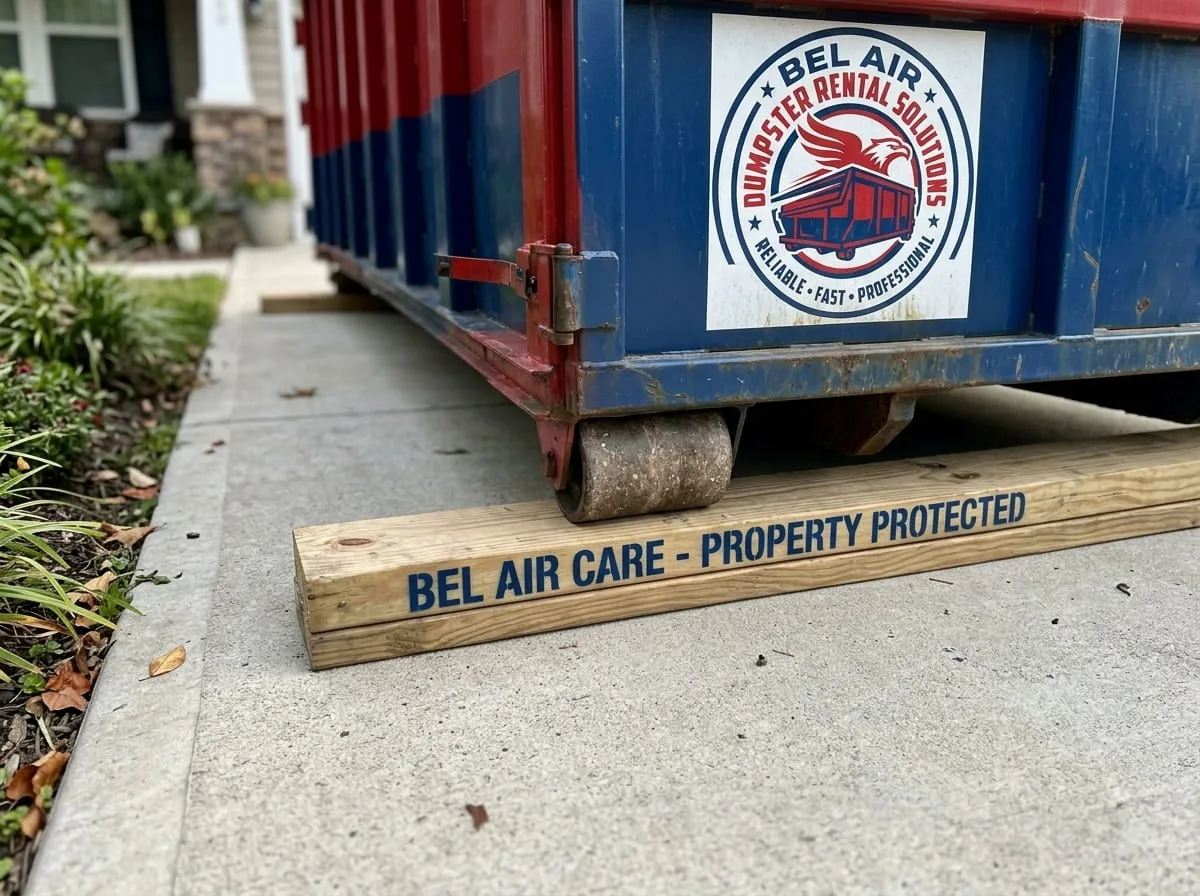 Roll-off dumpster set down quickly on an Bel Air property